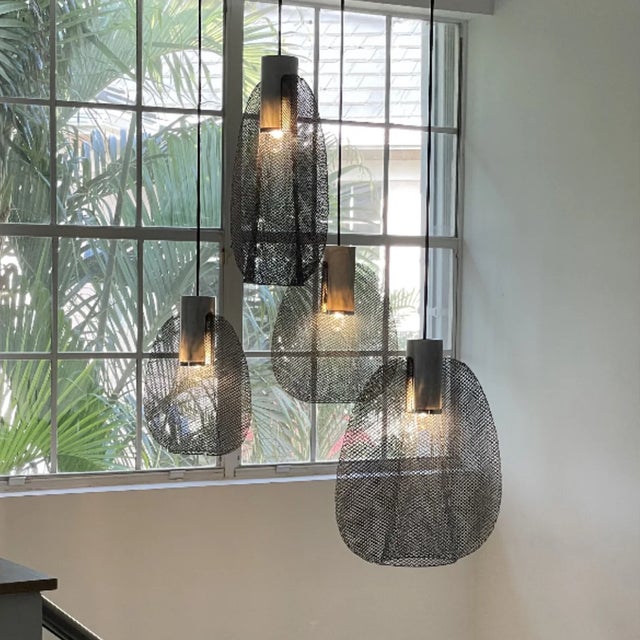 Contemporary Galvanized Iron Wire Pendant, Grey, Medium - Petiole Collection by Schema for Oggetti For Sale - Image 3 of 6