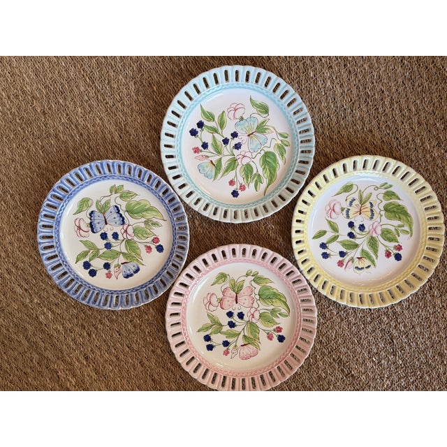 Baby Blue Set of Four Vintage Horchow Italian Plates For Sale - Image 8 of 8