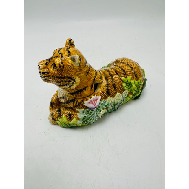 Tiger Ceramic Covered Serving Dish For Sale - Image 4 of 7