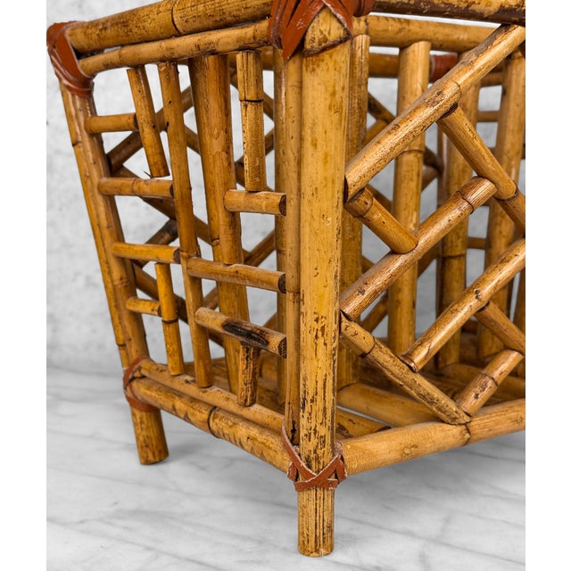 Vintage Coastal Rattan Chinoiserie Rattan Record Holder Magazine Rack For Sale - Image 9 of 10