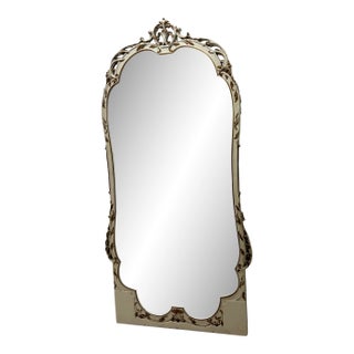 Vintage Rococo French Baroque Provincial Style Ornate Cream & Gold Wall Floor Length Mirror For Sale