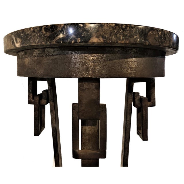 Art Deco Pedestal Wrought Iron & Marble France, circa 1920s DIMENSIONS Height: 30.5 inches Top diameter: 12.25 inches Base...