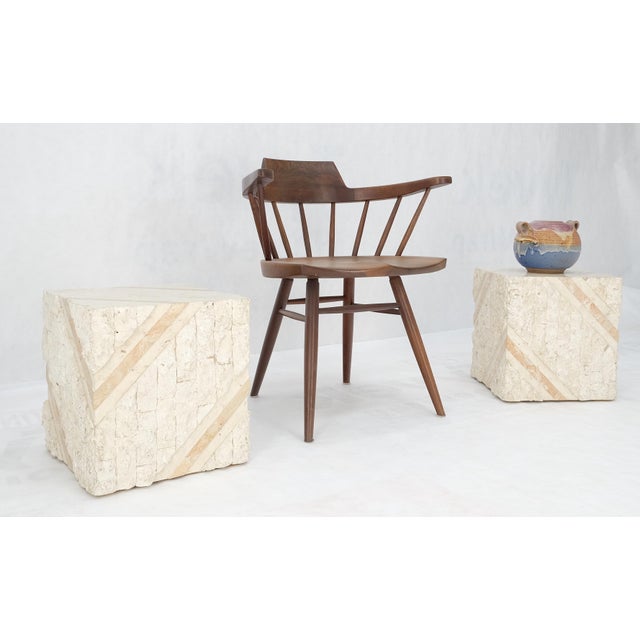 Cream Pair of Cube Shape Tessellated Polished Marble End Tables Night Stands MINT! For Sale - Image 8 of 9