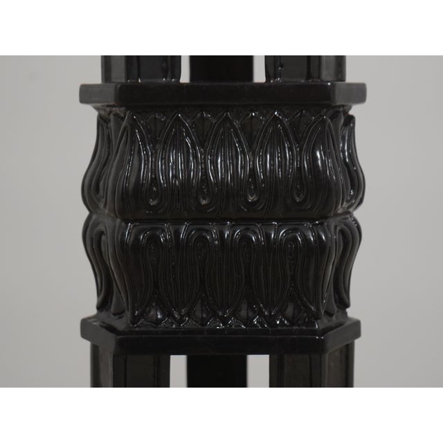 1950s Vintage Art Deco Black Lacquer Swan Torichier Floor Lamp For Sale - Image 5 of 10