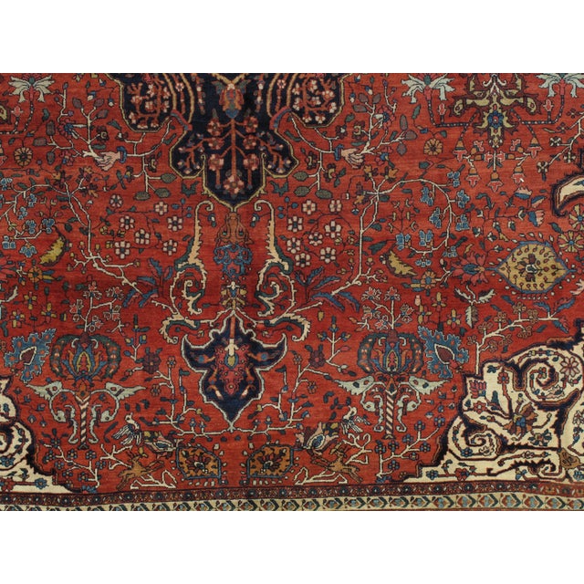 Red Antique Farahan Sarouk Carpet, Handmade Oriental Rug, Red, Navy, Fine Details For Sale - Image 8 of 17