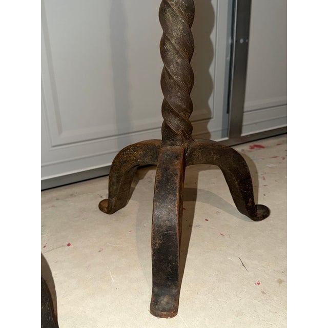 Large Heavy Vintage Iron Swirl Floor Candle Holders For Sale - Image 9 of 11