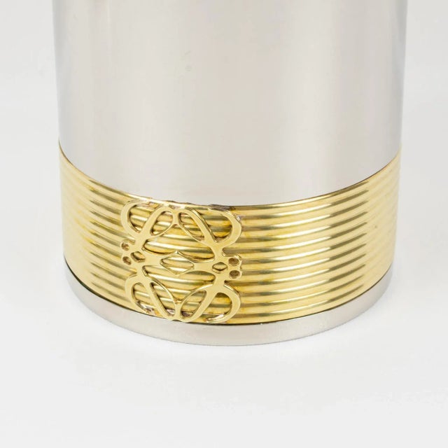 1980s Loewe Spain Chrome and Gilt Metal Thermos Insulated Decanter For Sale - Image 5 of 13