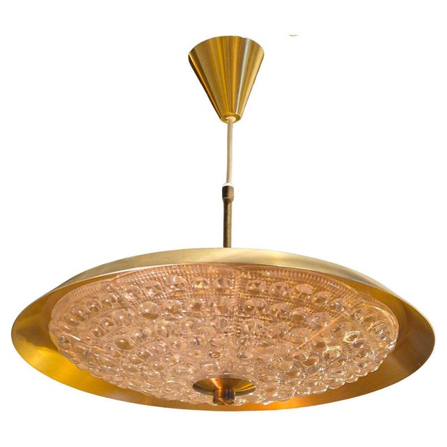 Vintage Swedish Pendant in Brass and Orrefors Glass by Carl Fagerlund, 1950s For Sale - Image 6 of 6