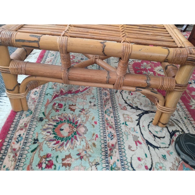 1950s Chippendale Rattan Wing Chair and Ottoman For Sale - Image 10 of 13