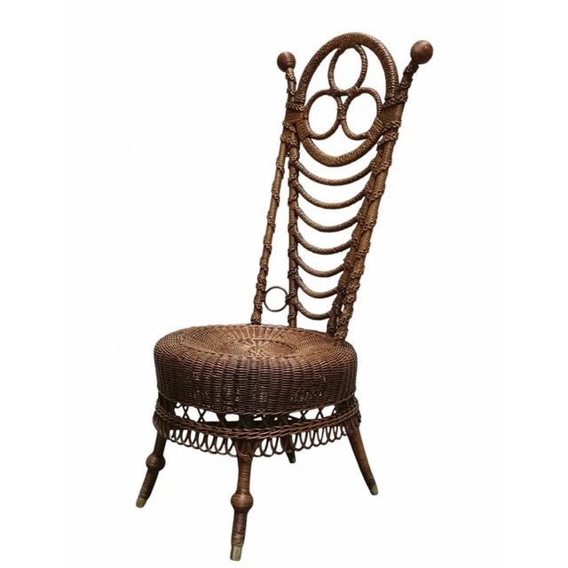 Rattan and Wicker Boudoir Chair, Italy, 1900s For Sale - Image 4 of 12