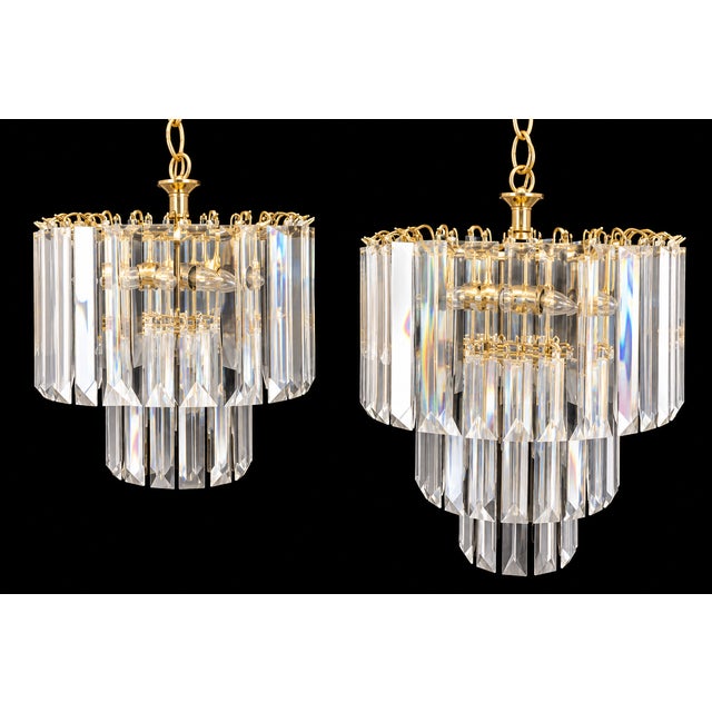 Mid 20th Century Italian Mid-Century Modern Three Tiered Clear Lucite Waterfall Chandeliers - A Pair For Sale
