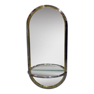 Pace Collection Chrome and Brass Mirror With Shelf For Sale