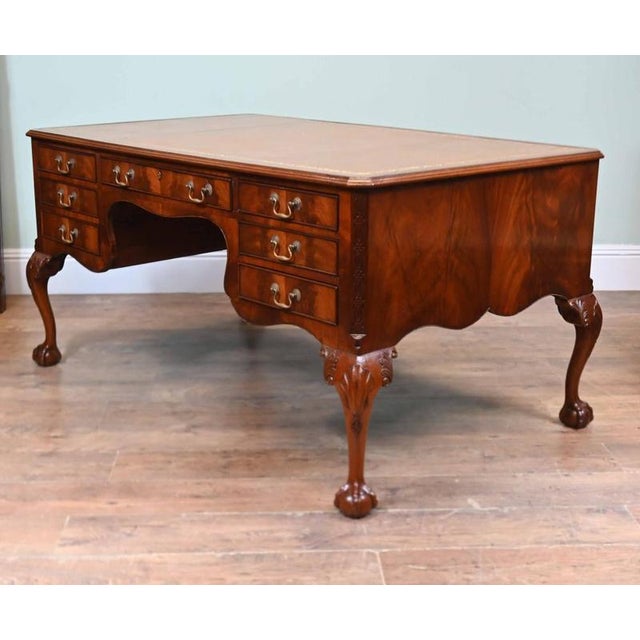 Victorian Mahogany Chippendale Desk with Leather Top, 1890 For Sale - Image 3 of 9
