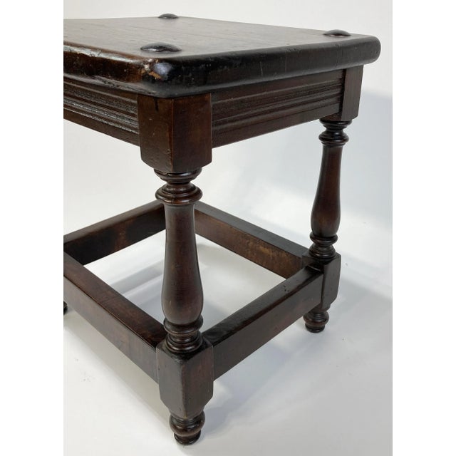 Brown Antique English Oak Pegged Joint Stool For Sale - Image 8 of 12