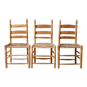 Vintage Ladder Back Chairs With Woven Seats Set of 3