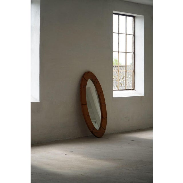Gold Large Oval Wall Mirror in Pine attributed to Glasmäster Markaryd, Sweden, 1960s For Sale - Image 8 of 15