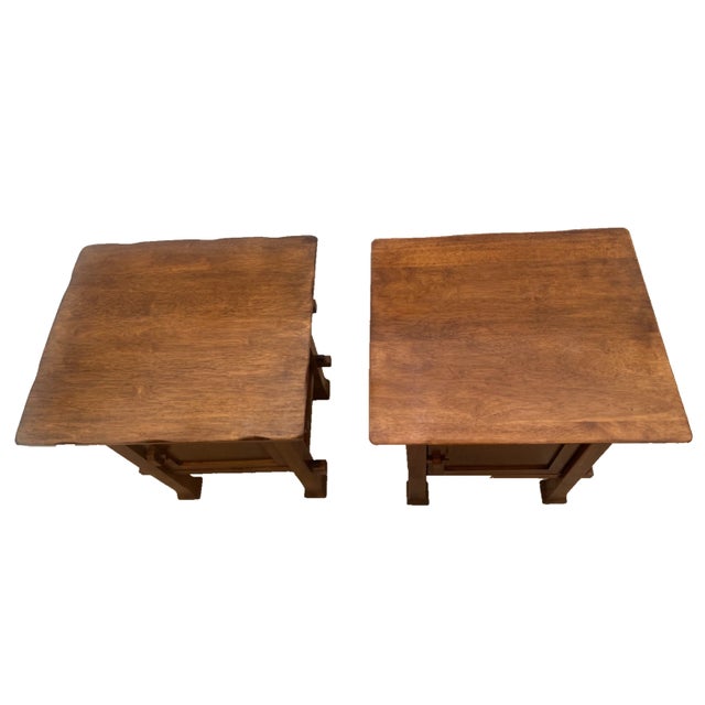 Wood 1990s Pair of Craftsman Mission Style Nightstands Side Tables Bottom Cabinet Center Shelf For Sale - Image 7 of 11