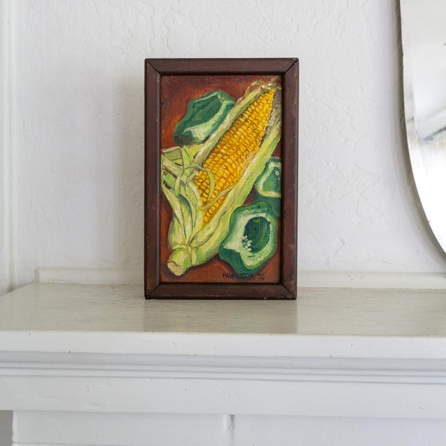 Still Life Painting of Corn and Peppers by Oregon Artist Hal Maddox 1970 For Sale - Image 9 of 10