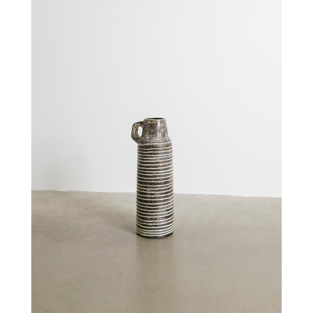 Rare and early swedish mid century cylindrical dark grey floor vase with decorative white painted lines by ingrid...