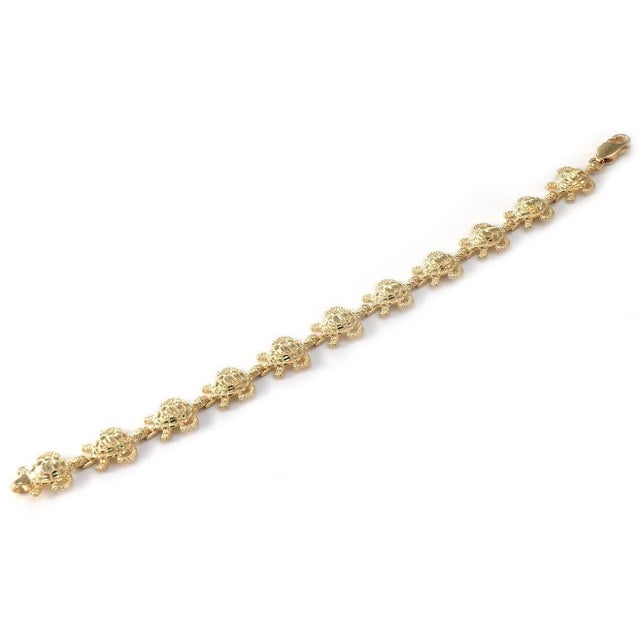 Gold All Around Turtle Charm Link 14k Yellow Gold Bracelet For Sale - Image 8 of 9