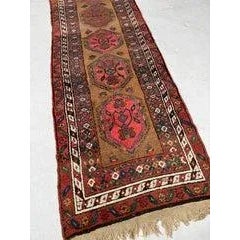 Brown Antique Camel Hair Runnr With Coral Pinks, Watermelon, Rust Rug - 3.2 X 9.5 For Sale - Image 8 of 8