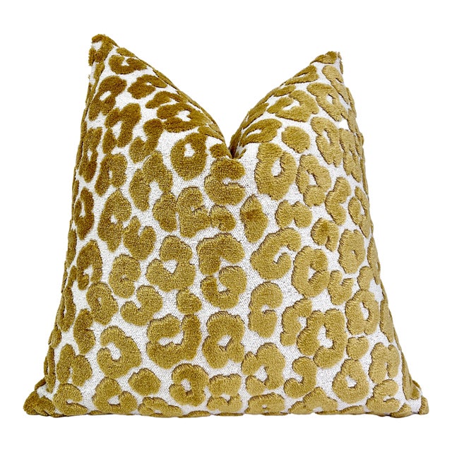 Gold Leopard 20x20 Velvet Throw Pillow With Feather Down Insert For Sale