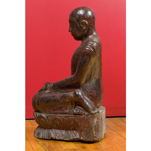 18th Century Thai Hand Carved Lacquered Wood Sculpture of a Seated Monk For Sale - Image 4 of 13