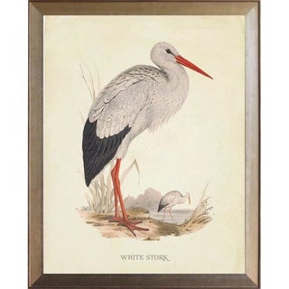 White Stork in Distressed Metallic Frame 17x21 For Sale