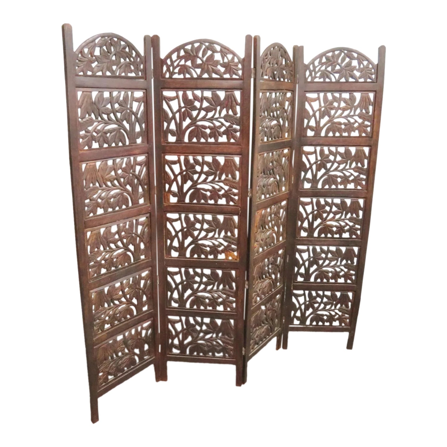Mid 20th Century Anglo Indian Carved Teak Screen | Chairish
