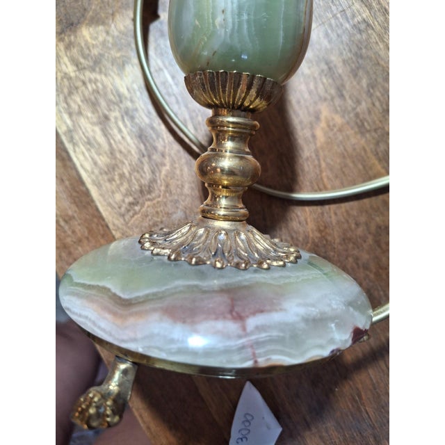 Metal Table Lamp in Green Onyx and Gilt Brass with Acanthus Claws, 1960s For Sale - Image 7 of 10