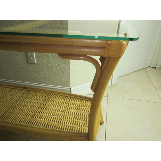 1980s Rattan Wicker Glass Top Foyer or Sofa Table For Sale - Image 9 of 13