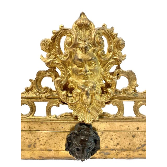 Metal Vintage Green Face & Lion Face Fireplace Chenet For Sale - Image 7 of 9