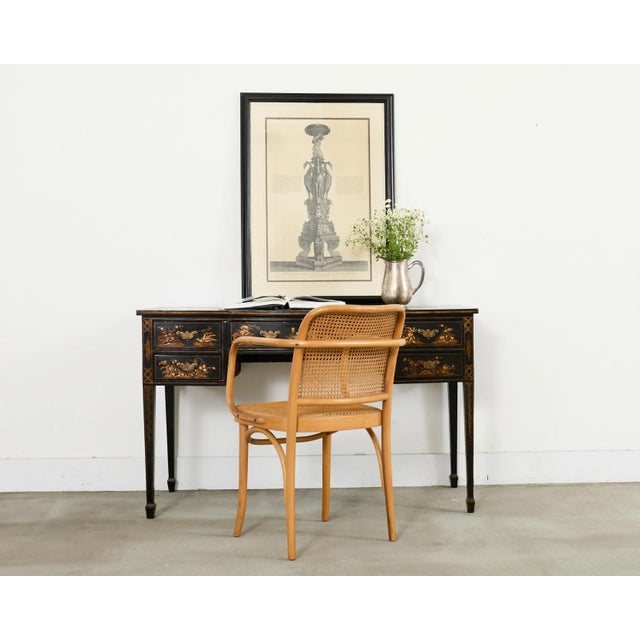 Opulent late 19th/early 20th century English George III style writing table or desk decorated in the Chinoiserie revival...