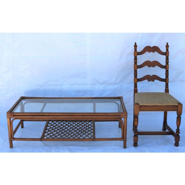 Vintage Rectangular Double Tier Rattan and Glass Coffee Table Attributed to Ficks Reed For Sale In Cincinnati - Image 6 of 7