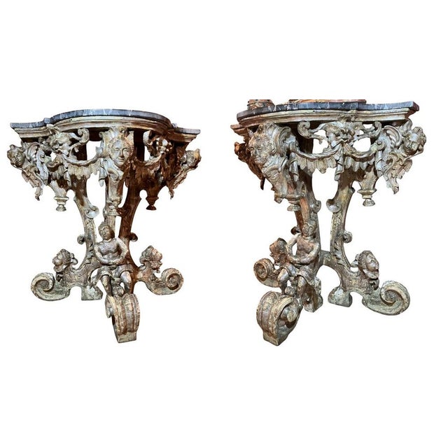 Italian Sculptural Silver Mecca Gilding Console Tables, Set of 2 For Sale - Image 12 of 14