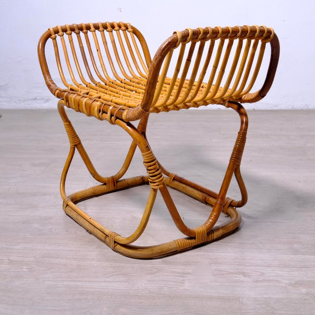 Vintage Italian Bamboo and Wicker Ottoman, 1950s For Sale - Image 3 of 13