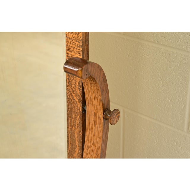 Stickley Style Antique Mission Tiger Oak Arts & Crafts Full Length Cheval Floor Mirror, Circa 1920s For Sale In South Bend - Image 6 of 10