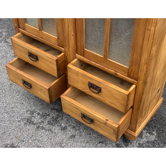 Pine Glazed Bookcase or Storage Cupboard With Four Drawers For Sale - Image 12 of 17