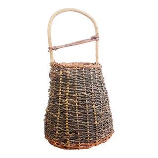 Large Vintage Japanese Woven Vine Basket For Sale