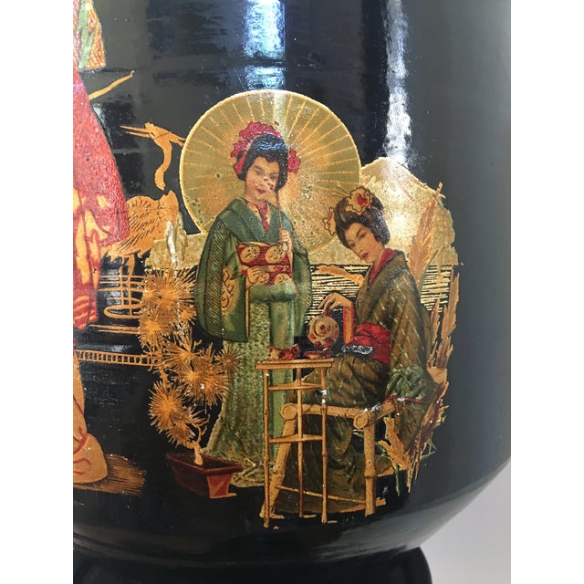 Pair of Large Chinoiserie Style Urns or Vases on Pedestals of Glazed Terracotta For Sale - Image 5 of 8