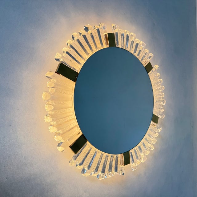 Murano Ice Glass & Brass Backlit Mirror attributed to J. T. Kalmar for Kalmar, Austria, 1960s For Sale - Image 10 of 17
