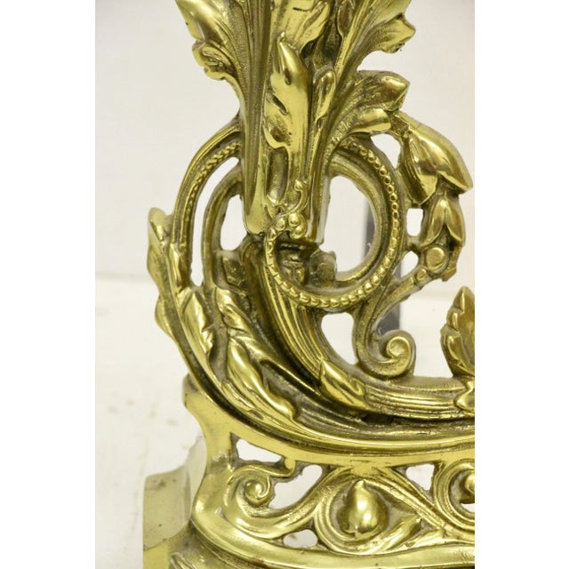 Brass 19th Century French Rococo-Style Brass Andirons, Pair For Sale - Image 8 of 9