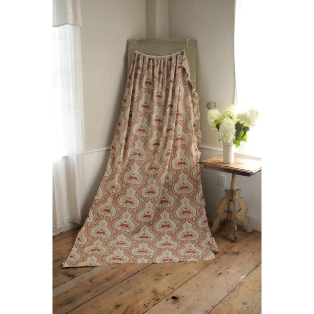 Antique French Arts Crafts Art Nouveau Red Floral Printed Cotton