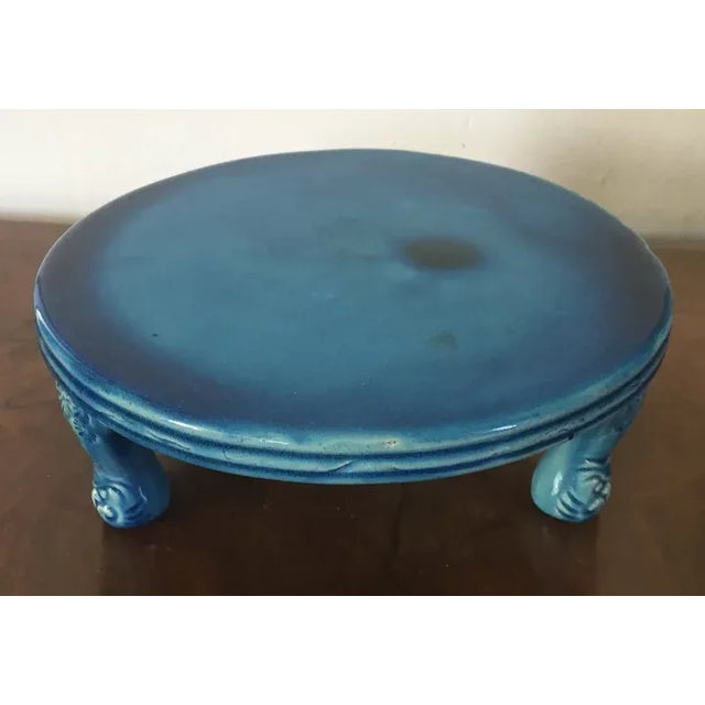 Ceramic Antique 19th Century Chinese Peacock Blue Porcelain Altar Fruit Stand For Sale - Image 7 of 13