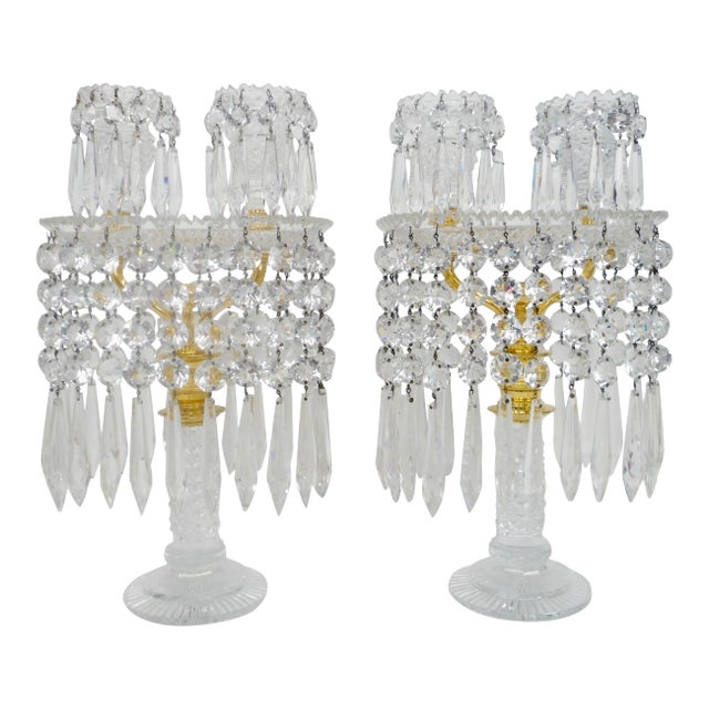 English Regency Cut Glass Candelabra Attributed to John Blades - A Pair For Sale