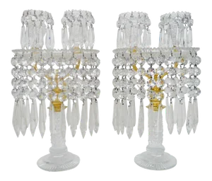 English Regency Cut Glass Candelabra Attributed to John Blades - A Pair