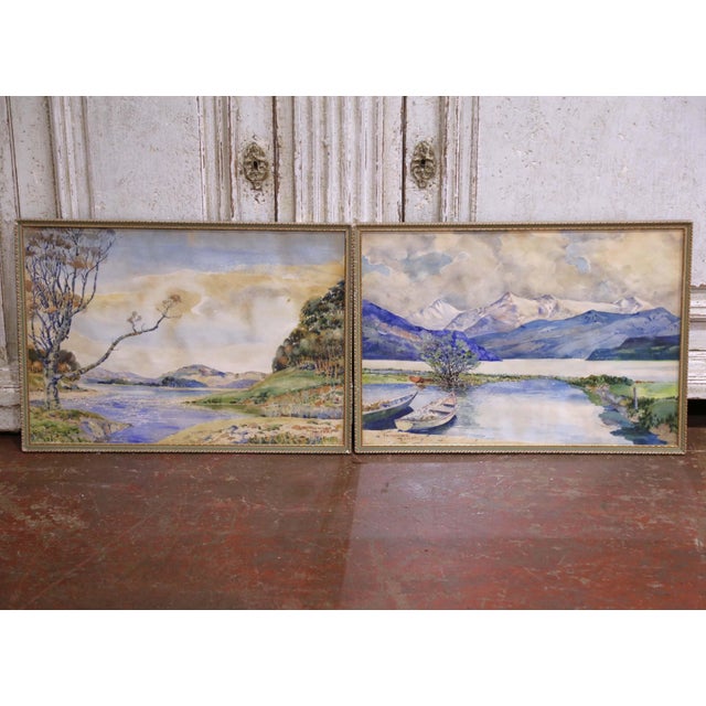 Paint Mid-Century Pair of European Landscape Watercolors Signed Walch, Framed For Sale - Image 7 of 18