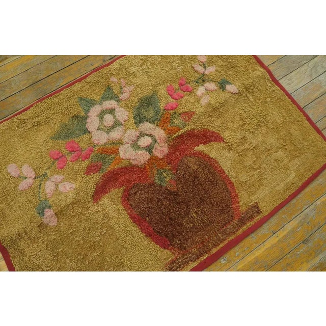 Charming Floral With a Tan Camel Background Color American Hooked Rug For Sale - Image 9 of 9