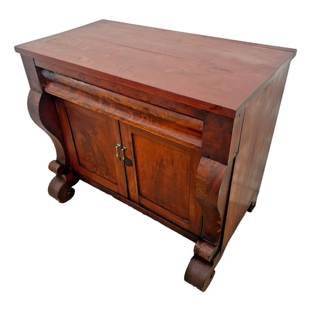 Antique Empire Style Cabinet Flame Mahogany Sideboard, Small Credenza, Buffet For Sale