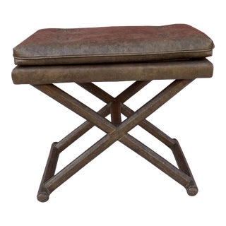 Late 20th Century Brown Leather Crossed X Base Ottoman For Sale